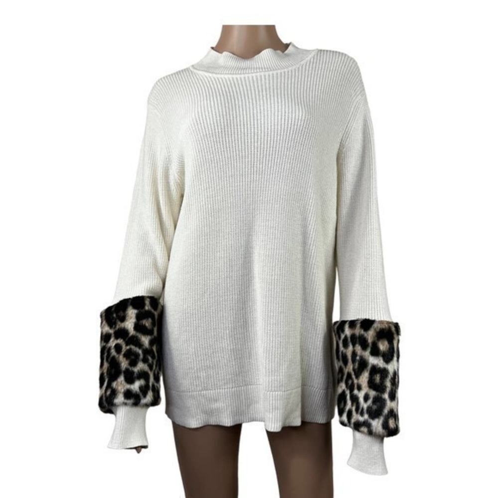 Michael Kors Women Sweater Animal Leopard Sleeve Size M - Picture 3 of 9